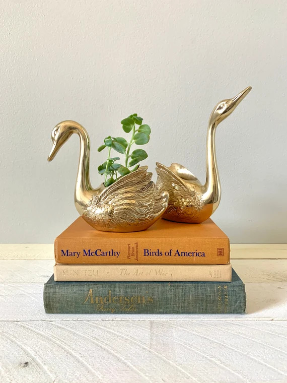 Vtg BRASS SWAN PLANTER/70's Hollowed Out Solid Gold Brass Beautiful Swan Indoor Planter/Vtg Small... | Etsy (US)