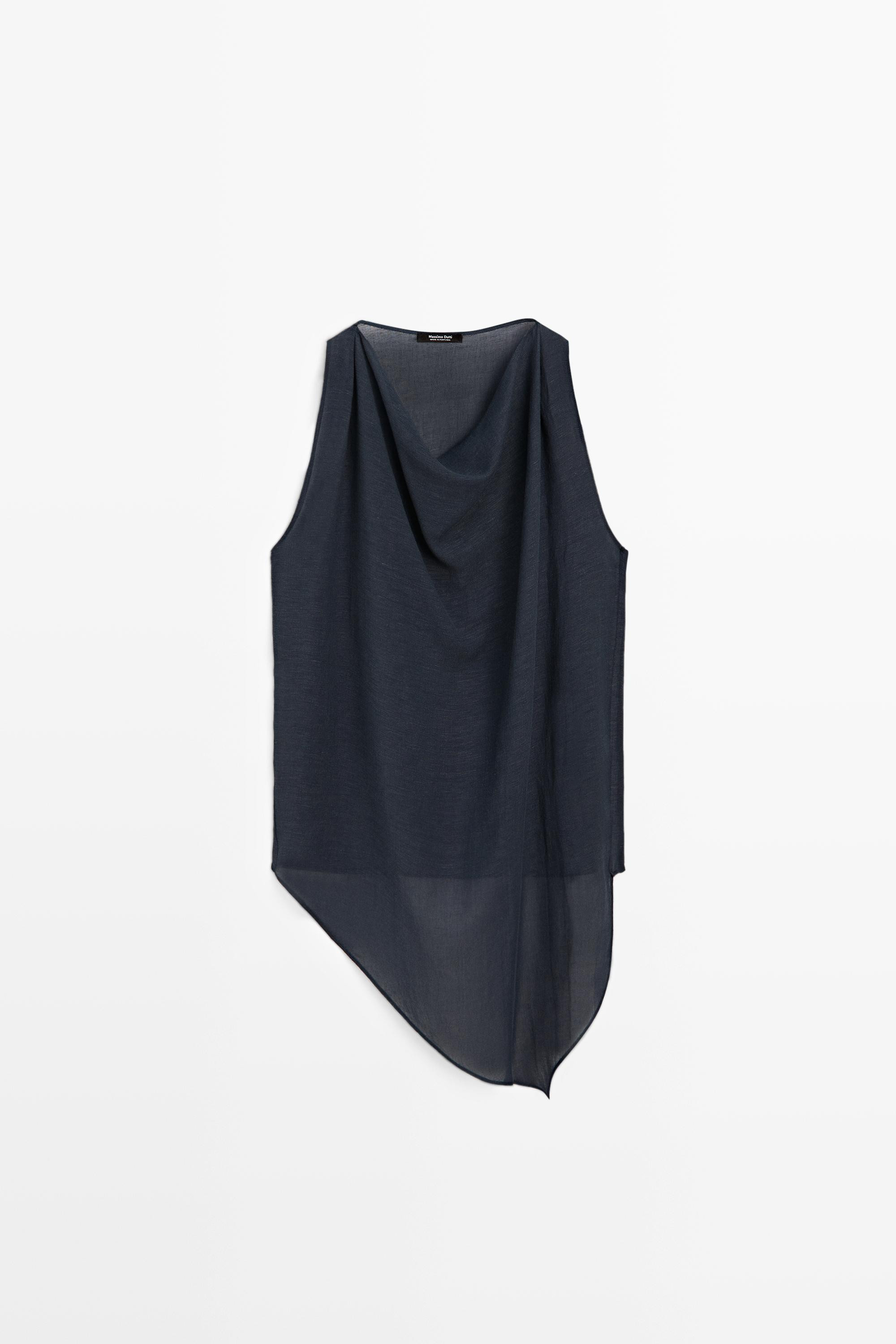 Asymmetric linen blend top · Dark Blue · Shirts | Massimo Dutti | Massimo Dutti UK