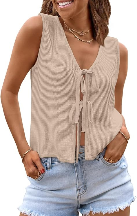 LILLUSORY Womens Tie Front Tops Vacation Sweater Vest | Amazon (US)