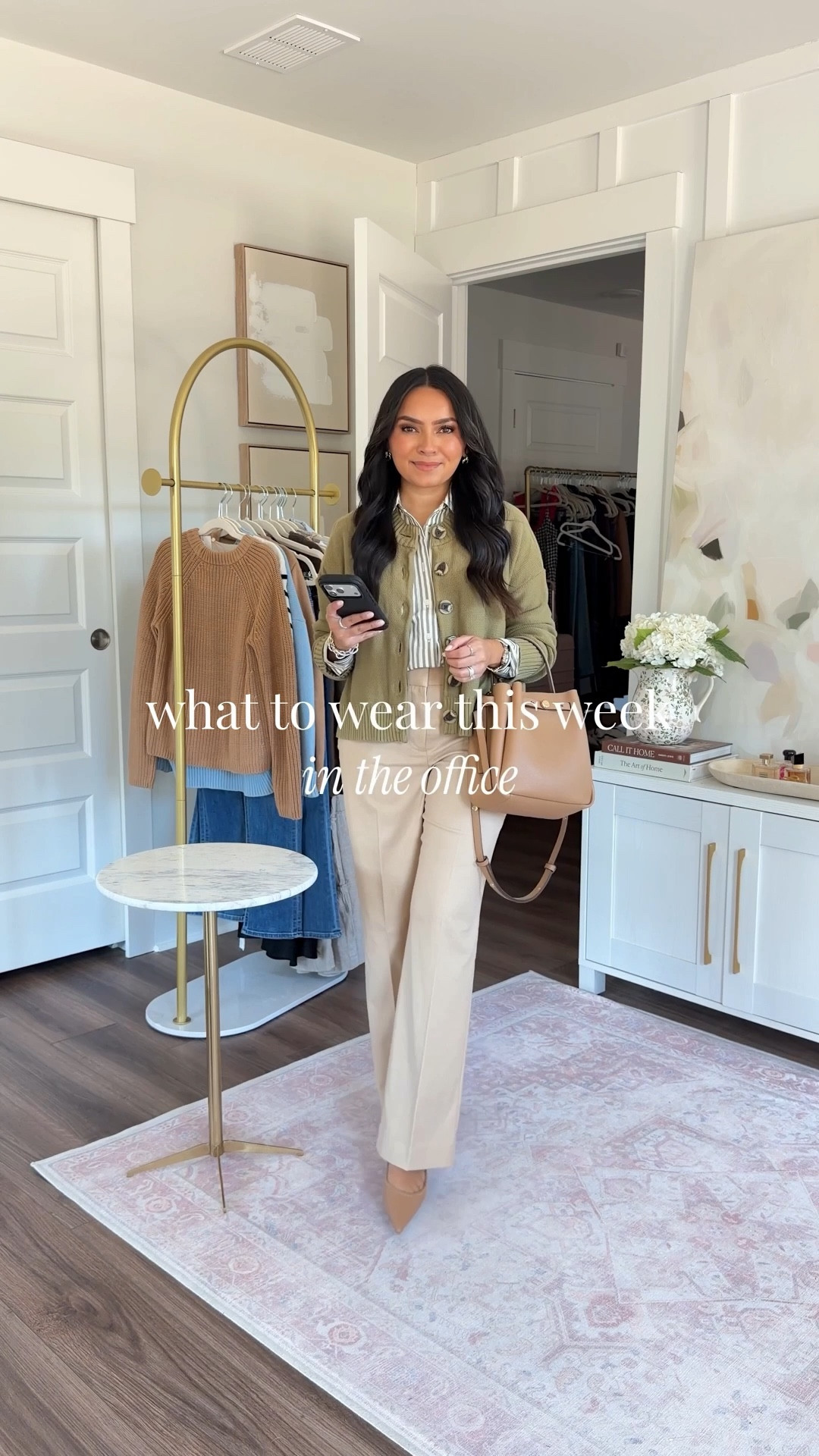 Workwear office outfits - petite friendly! For reference: I’m 5’0, 32b bra size, and 2/26 in bottoms, pear shaped. *Everything I share is unaltered! TTS means true to size. Between size 5-6.5 in shoes 

Blue striped button down size 0 regular TTS Navy night sky cardigan size xs petite TTS Tan belt size small TTS Navy night sky pants size 2 petite TTS Tan desert sand heels size 5 TTS 

Cropped trench coat jacket size xxs regular TTS Ivory cashmere sweatshirt size xs TTS Black pants size 2 petite TTS Tan desert sand heels size 5 TTS 

Green cropped cardigan size xs TTS - exact color in this cardigan is currently sold but I linked another cardigan in the same color, check back for restocks! 

Green moss striped button down size xxs regular TTS Tan pants size 2 petite TTS Tan desert sand heels size 5 TTS Ivory cropped cardigan size xs TTS Ivory cashmere sweatshirt size xs TTS Black ankle pants size 2 petite TTS 

Black loafers size 5 TTS Navy cashmere sweatshirt size xs TTS Navy blazer is old from Ann Taylor - linked a similar option Jeans size 26 petite TTS - petite is labeled as Lil in this brand Tan desert sand heels size 5 TTS 

 #LTKootd 

#LTKgrwm #LTKootd #LTKPetite