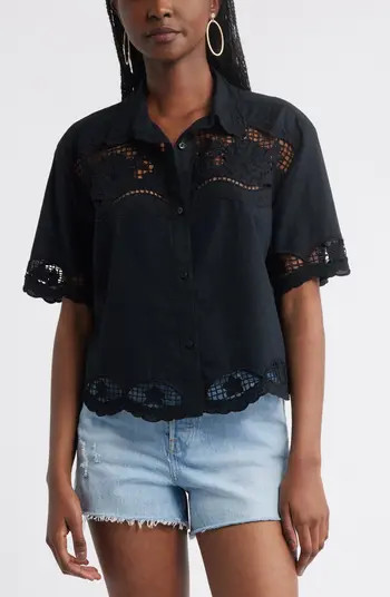 Treasure & Bond Embroidered Cutwork Cotton Camp Shirt | Nordstrom | Nordstrom