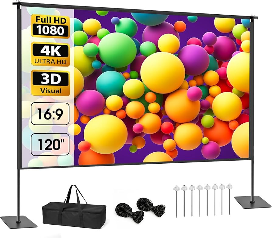 Outdoor Projector Screen with Stand, 120 inch Portable Projection kit 16:9 4K HD Wrinkle-Free Ind... | Amazon (US)