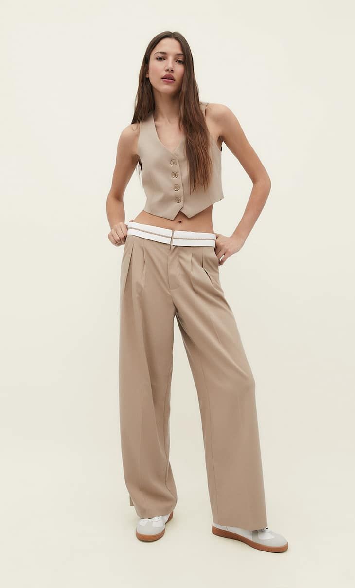 Trousers with turn-down waist | Stradivarius (UK)