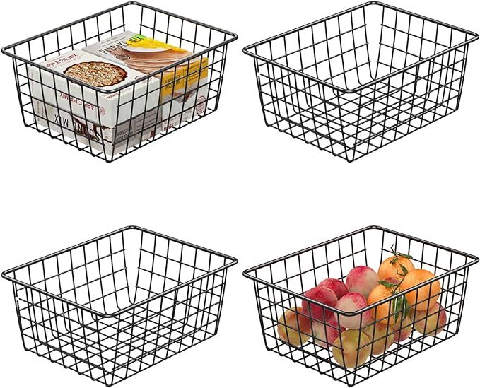 Wire Baskets, Cambond 4 Pack Wire Storage Basket Durable Metal Basket Pantry Organizer Storage Bi... | Amazon (US)