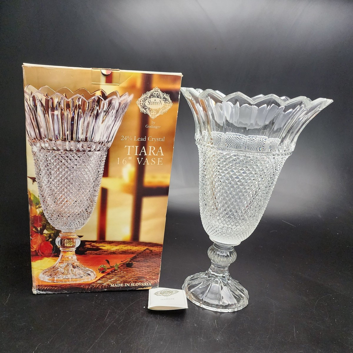 Godinger Shannon Tiara Vase 24"Tall 24% Lead Crystal Diamond Cut New in Box✨ | eBay | eBay US