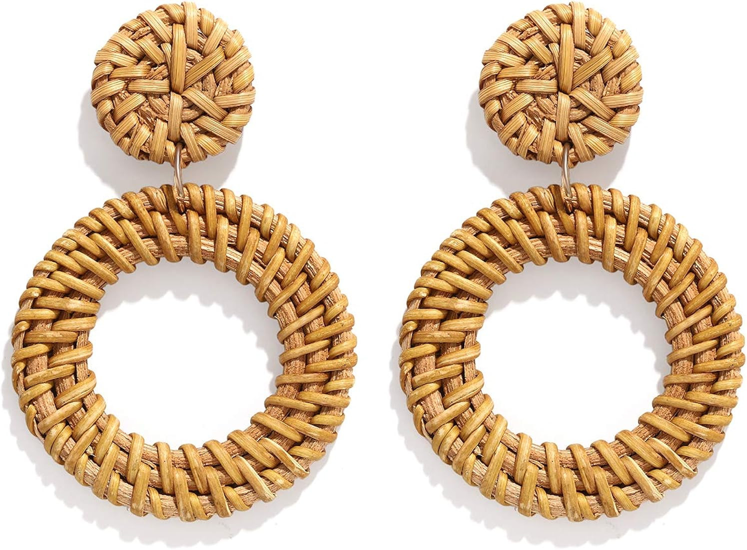 Rattan Earrings for Women Girls Handmade Lightweight Wicker Straw Stud Earrings Statement Weaving... | Amazon (US)