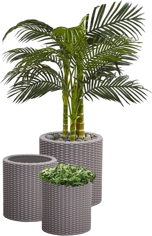 Keter Cylinder Set of 3 Rattan Resin Planter for Indoor and Outdoor Plants Ideal Decorative Plant... | Amazon (US)