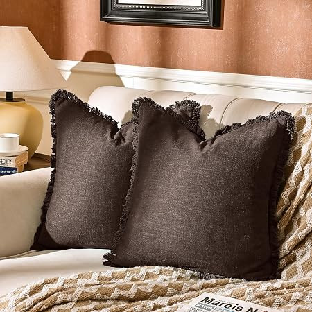 AmHoo Pack of 2 Linen Pillow Covers with Tassels Fringed Decorative Rustic Natural Throw Pillowca... | Amazon (US)