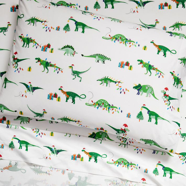 Glow-in-the-Dark Christmas Dino Standard Pillowcase | West Elm (US)