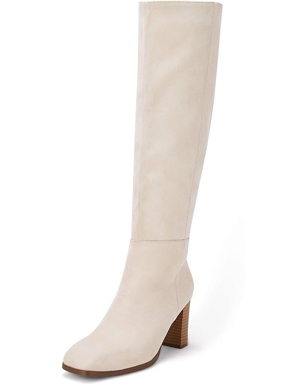 Coutgo Womens Knee High Boots Chunky Block Heels Square Toe Side Zipper Faux Suede Fall Winter Co... | Amazon (US)