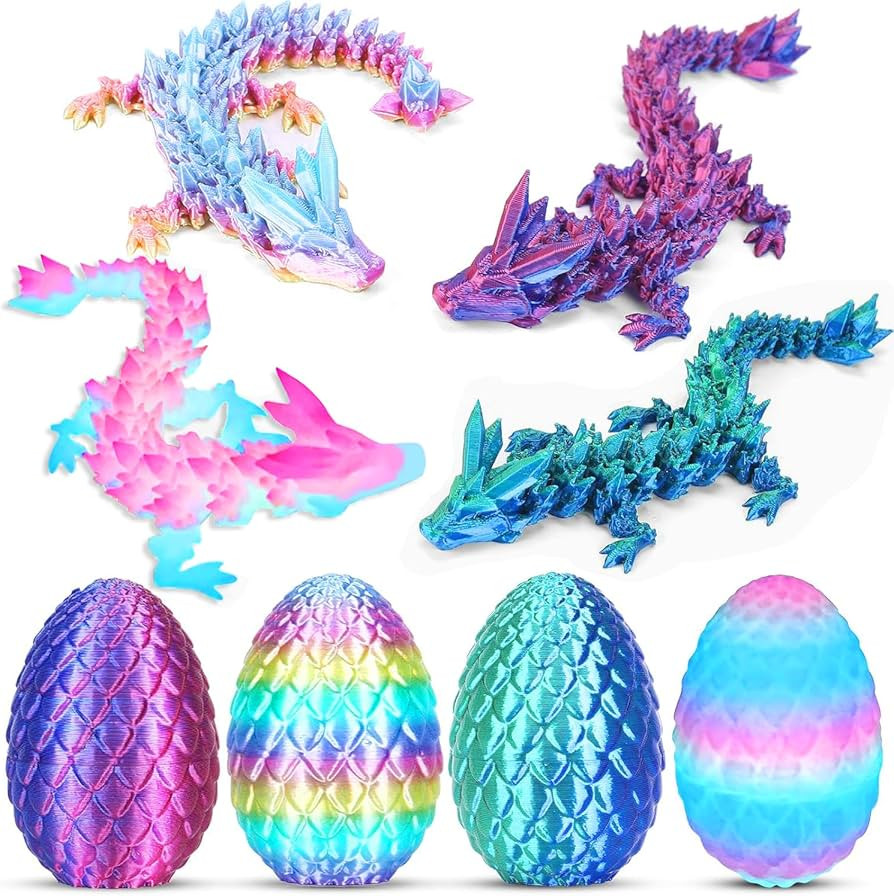 4PCS 3D Printed Dragon Eggs with Dragon Inside, Mini Easter Eggs Fidget Toy 3D Articulated Crysta... | Amazon (US)