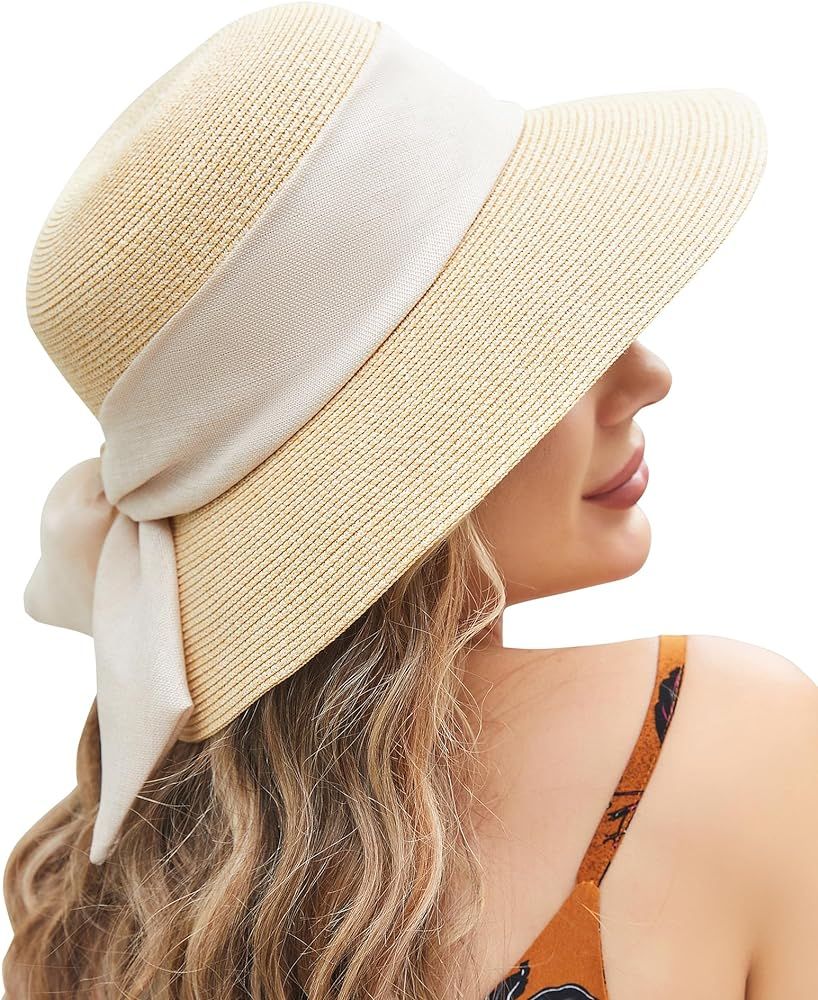 Sun Hat Womens Wide Brim Foldable Straw Hats Beach Sun Hats for Women Floppy Summer Hats UPF 50+ | Amazon (US)