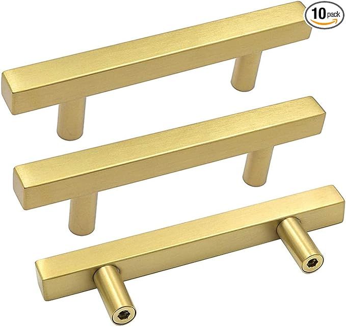 10 Pack goldenwarm Gold Cabinet Handles 3 Inch Brushed Brass Drawer Pulls Brass Handles for Kitch... | Amazon (US)