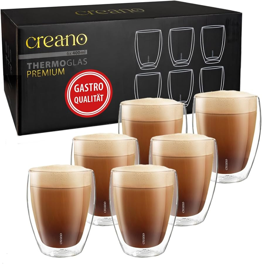 Creano PREMIUM doppelwandige Trinkgläser 400ml - 6er Set - OHNE versiegeltes LOCH deshalb Gastro... | Amazon (DE)