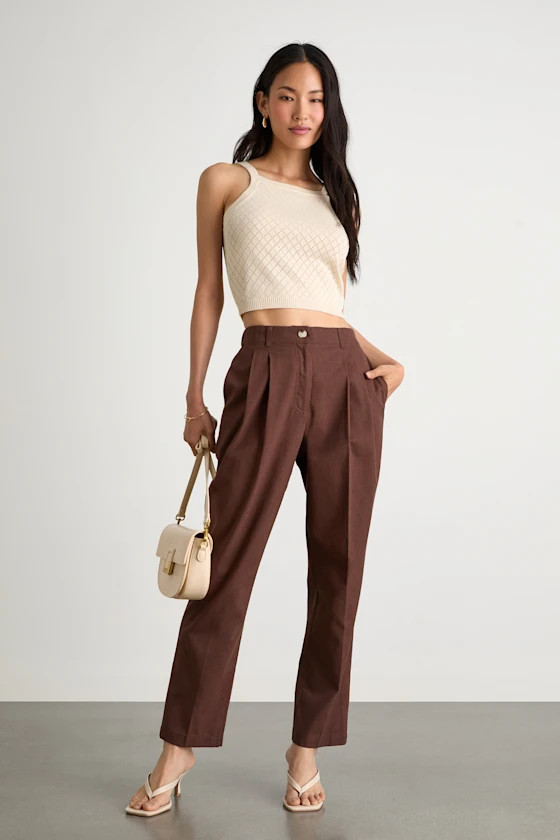 Sophisticated Company Brown Linen Straight Leg Trousers | Lulus