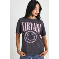 Womens Nirvana License Printed T-Shirt - Grey - 14, Grey | Boohoo.com (UK & IE)