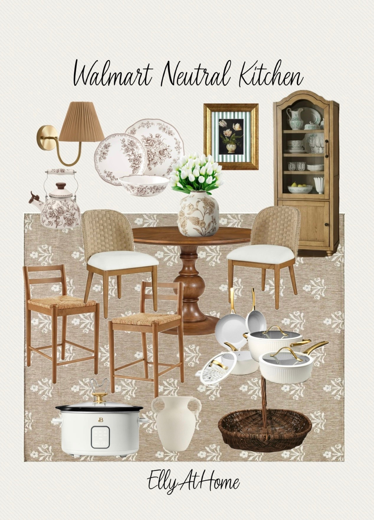 Walmart neutral kitchen finds! Shop dining chairs, stools, tables, area rugs, dinnerware, cooking accessories and more! Free shipping.

#LTKHome #LTKdayinmylife