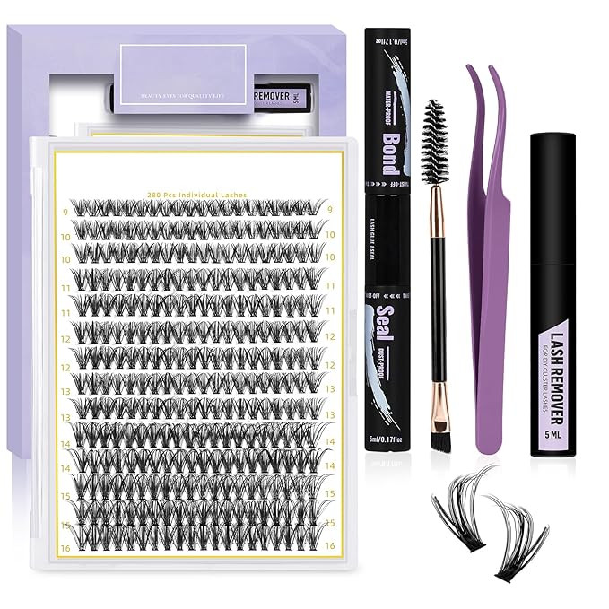 DIY Lash Extension Kit 280 PCS Individual Eyelash Extension Kit 0.07D 9-16MIX 30D 40D 50D Cluster... | Amazon (US)
