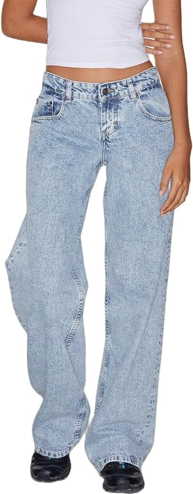Women's Y2K Wide Leg Denim Pants Baggy Low Waist Wide Leg Boyfriend Jeans Casual Vintage Loose Je... | Amazon (US)