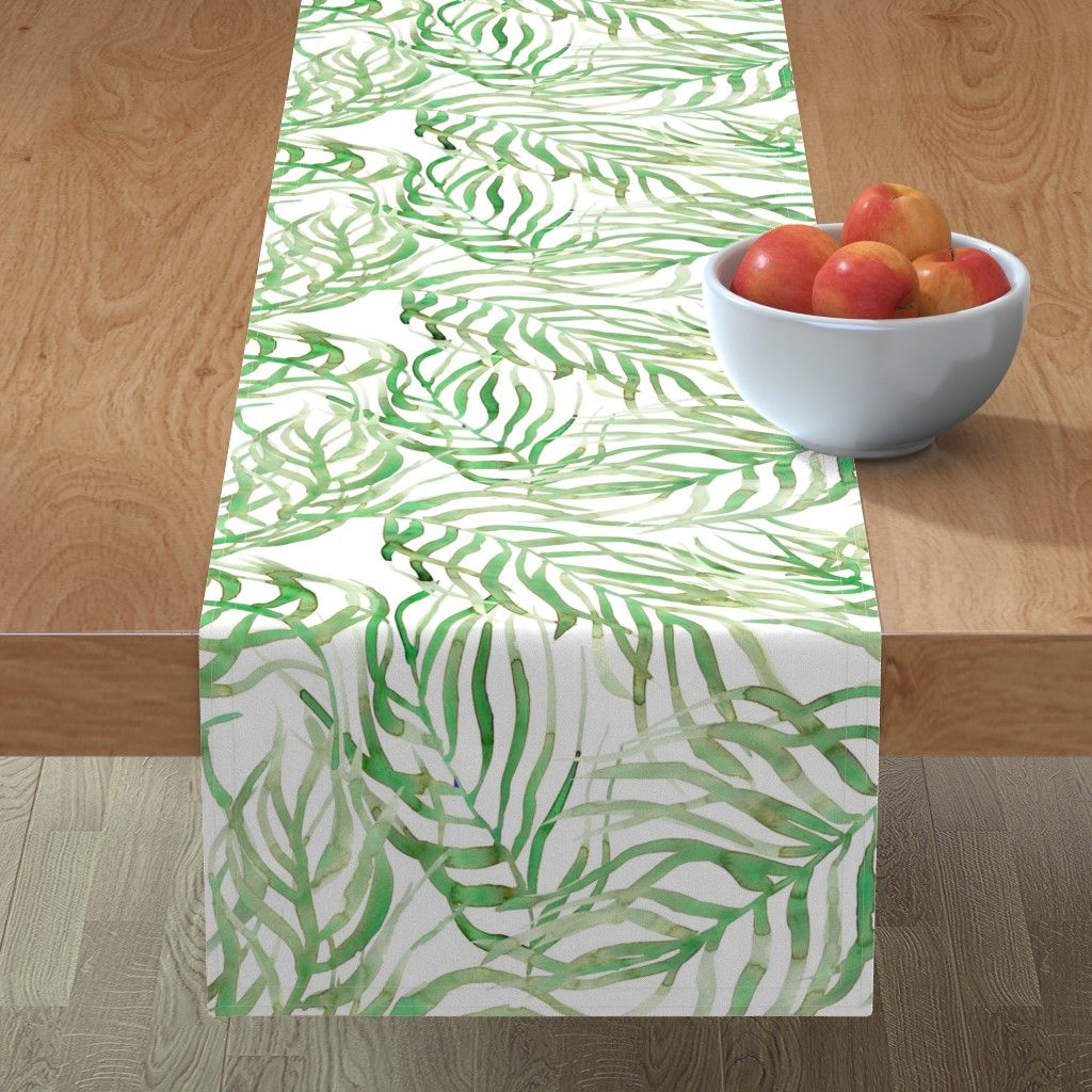 Tropical 16 x 108 Table Runner Palm Leaves Custom Table Runner by Rebecca Reck Art made with Spoonfl | Spoonflower