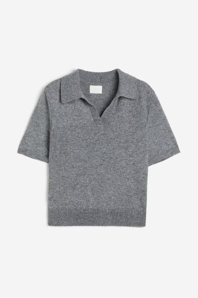 Fine-knit polo shirt - Grey marl - Ladies | H&M GB | H&M (UK, MY, IN, SG, PH, TW, HK)