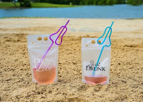 Bachelorette Party Drink Pouch, Booze Bag, Penis Straws, Beach and Pool Party, Bridal Party Favor... | Etsy (US)