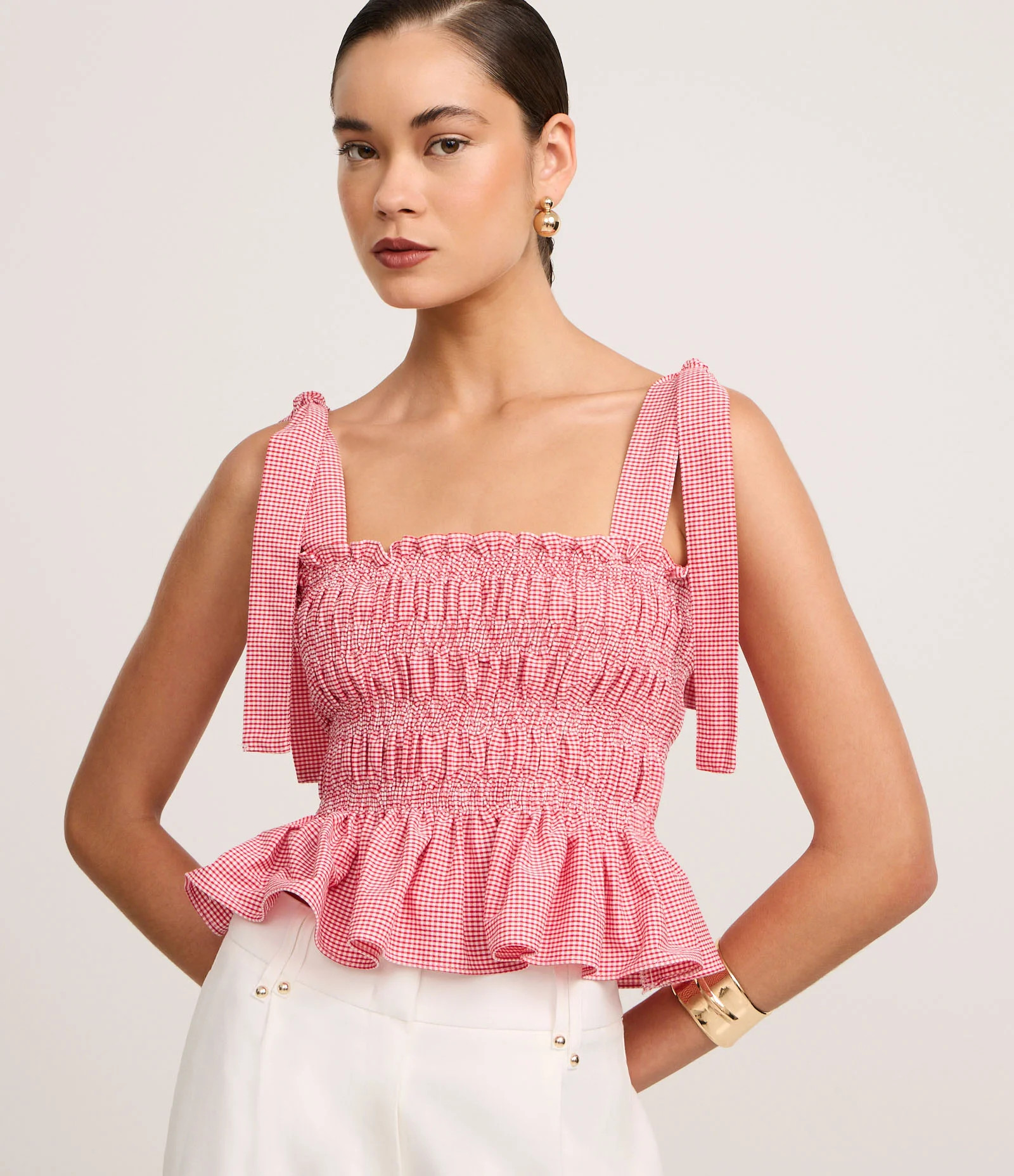 Blusa Alfaiatada Xadrez com Amarração na Alça Rosa - Lojas Renner | Renner (BR)