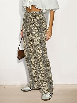 Women's Y2K Oversized Baggy Leopard Print Wide Straight Leg Jeans Stretchy High Waisted Cheetah C... | Amazon (US)