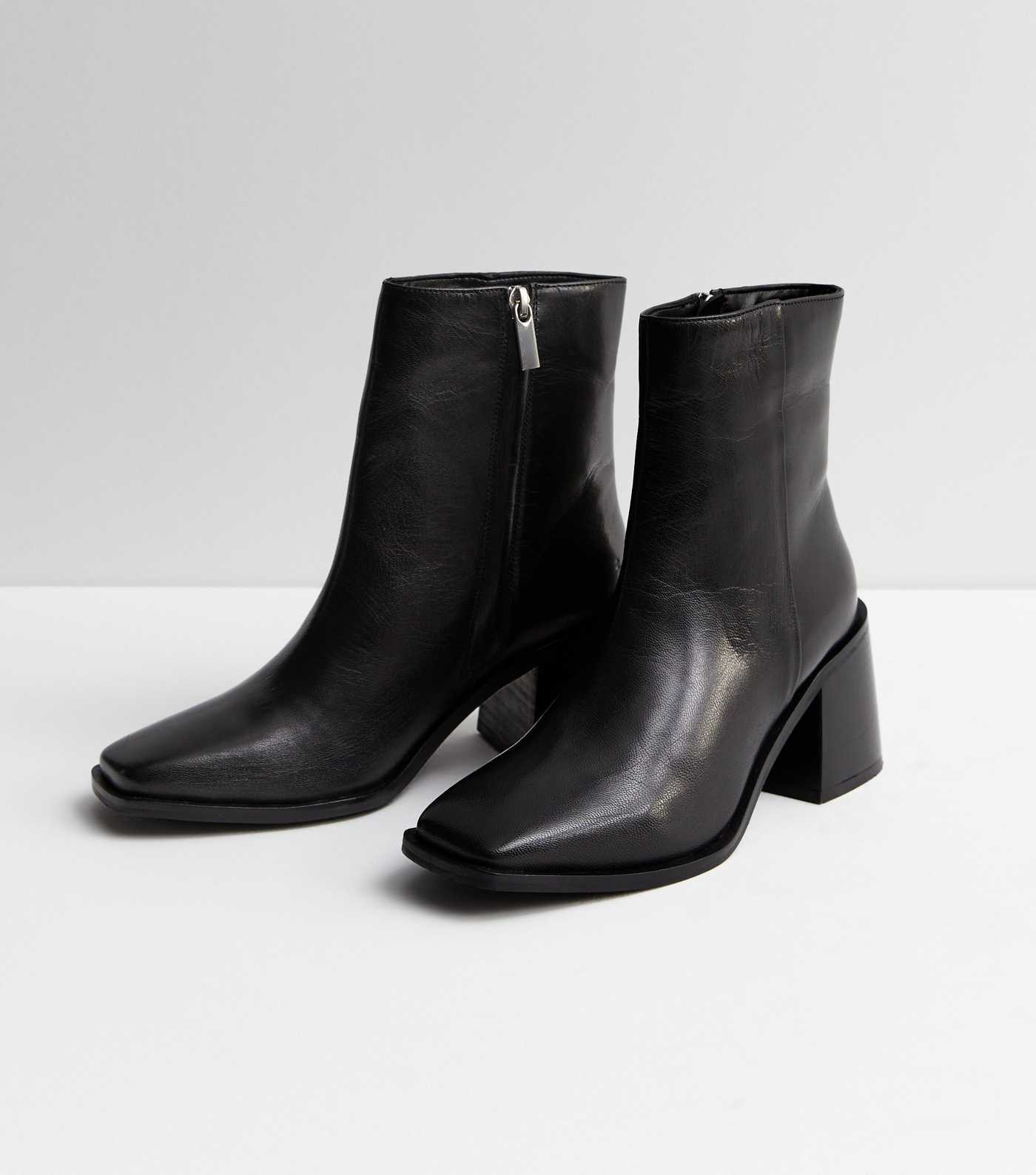 Black Leather Pointed Block Heel Ankle Boots
						
						Add to Saved Items
						Remove from Sa... | New Look (UK)