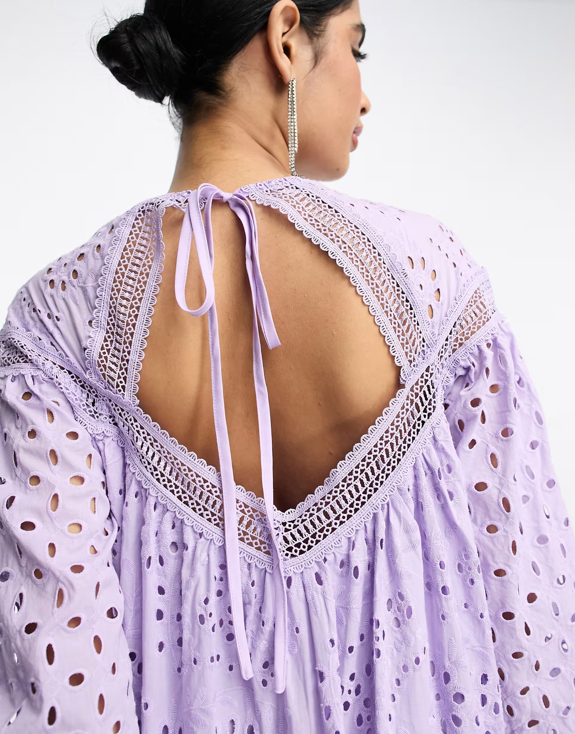 ASOS DESIGN eyelet maxi dress with lace inserts in lilac | ASOS (Global)