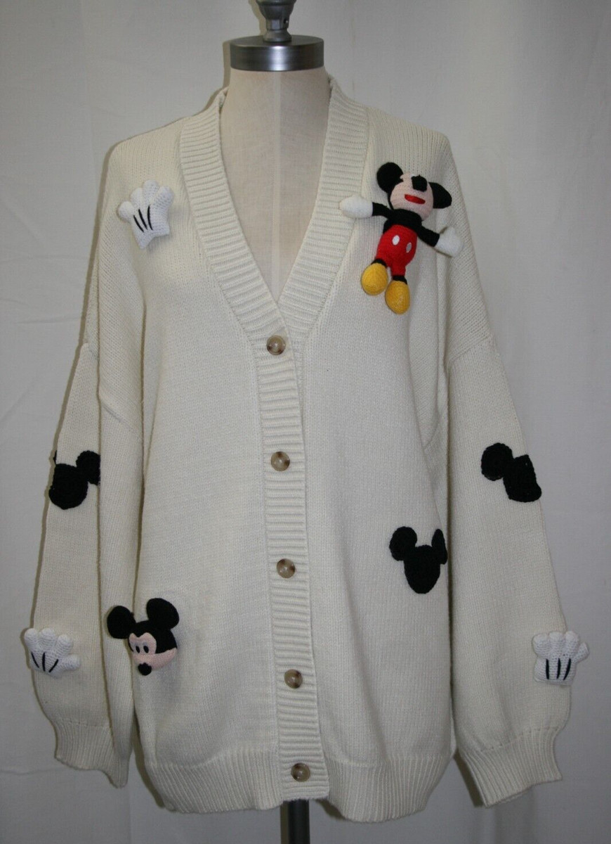 Disney Mickey Mouse Knit Cardigan Sweater Plush Appliqué Women RARE MEDIUM NEW  | eBay | eBay US