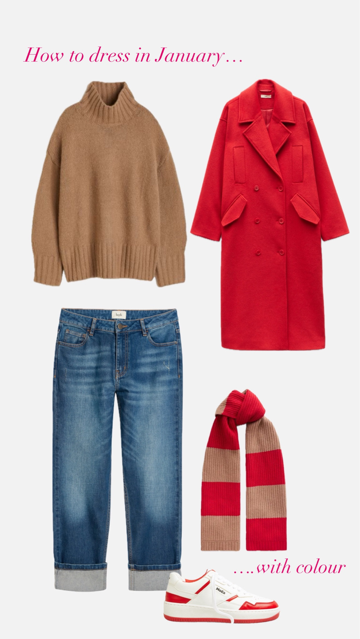 Red coat 
Camel
Jumper
Colour pop
Trainers

#LTKmidsize #LTKstyletip #LTKover40