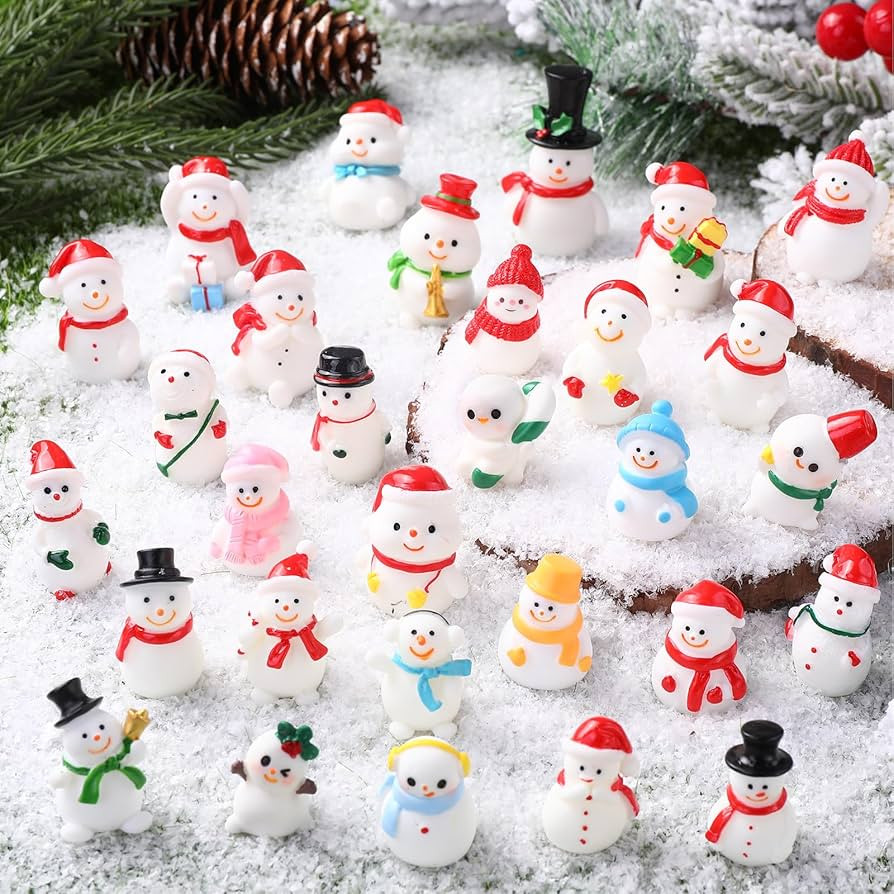 30pcs Mini Resin Snowman Statue Christmas Small Tiny Miniature Snowmans Statues for Xmas Winter D... | Amazon (US)
