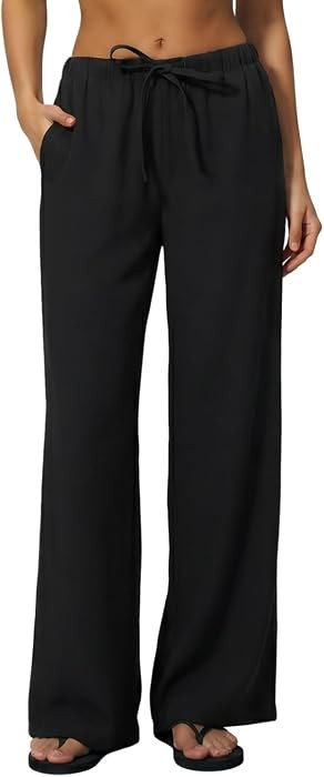 QINSEN Women's Wrinkle-Free Wide Leg Palazzo Pants High Rise Flowy Drape Drawstring Elastic Waist... | Amazon (US)