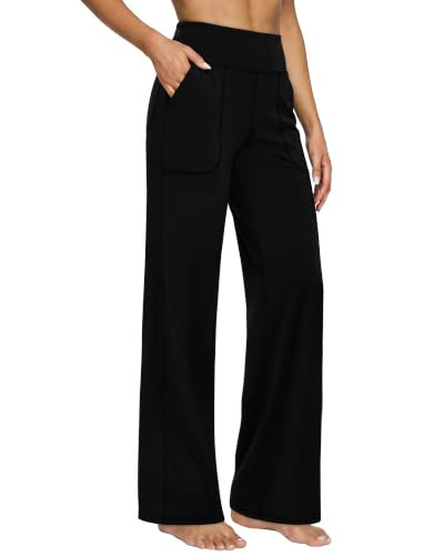 Alaroo Wide Leg Yoga Pants for Women with Pockets Athletic Casual Black XL | Amazon (US)