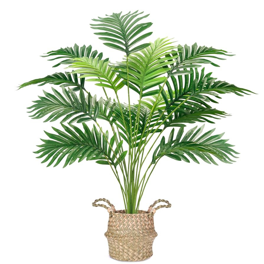 Der Rose Fake Palm Tree 28Inch Large Fake Potted Faux Areca Palm Plant with Hand-Woven Baskets wi... | Amazon (US)
