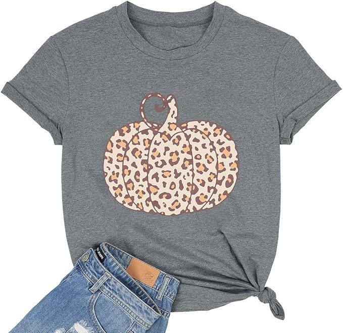 Leopard Pumpkin Tee Shirts for Womens Halloween Short Sleeve Graphic Tees Shirt Fall Pumpkin Spic... | Amazon (US)