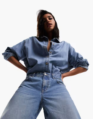 ASOS DESIGN minimal denim shirt in lightwash | ASOS (Global)