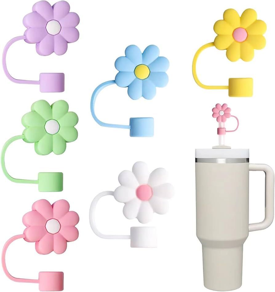 KRY 6PCS Silicone Straw Cover for Stanley Cup 40&30 Oz Accessories, 10mm Cute Flower Straw Covers... | Amazon (US)