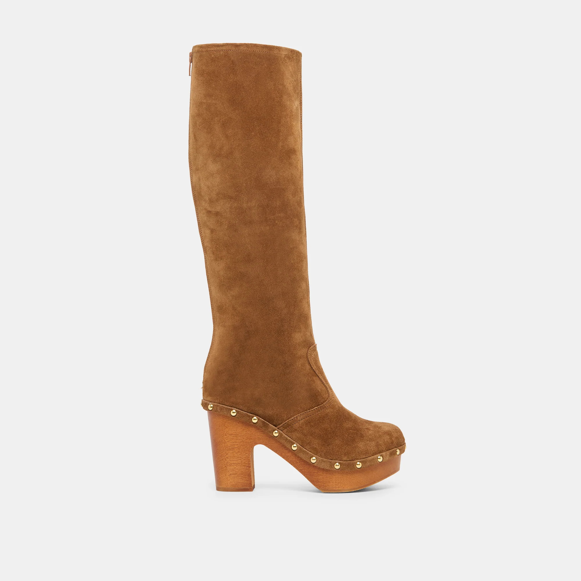 JENNY Chestnut Suede Knee-High Platform Wood Sole Boots | Dolce Vita | DolceVita.com