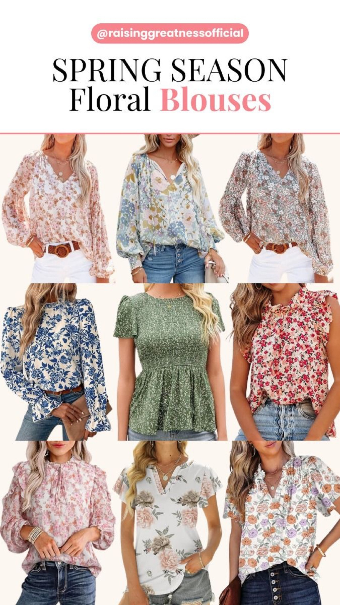 Elevate your spring wardrobe with our collection of FLORAL BLOUSES! Embrace the season's blooming beauty with vibrant patterns and fresh designs. From delicate daisies to bold blossoms, these blouses are perfect for adding a touch of springtime charm to any outfit. Pair them with your favorite jeans or skirts for a chic and feminine look that's perfect for the season. Embrace the beauty of spring with these stylish floral tops! 🌸👚 #SpringFashion #FloralBlouses #SeasonalStyle

#LTKstyletip #LTKmidsize