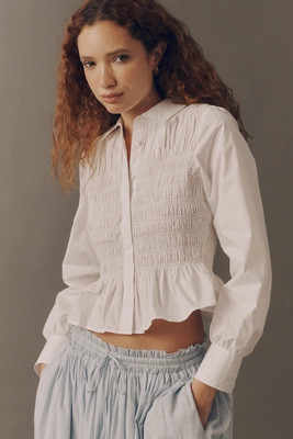 Rails Bradshaw Cotton Shirred Buttondown Shirt | Anthropologie (US)