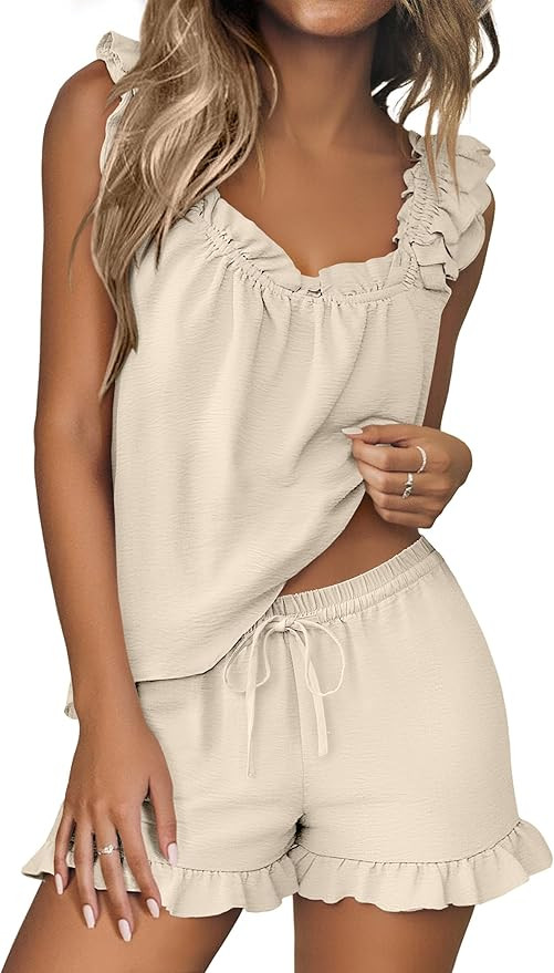 ANRABESS Womens Summer Lounge Set 2 Piece Outfits Ruffle Tank Top and Shorts Set 2026 Beach Vacat... | Amazon (US)