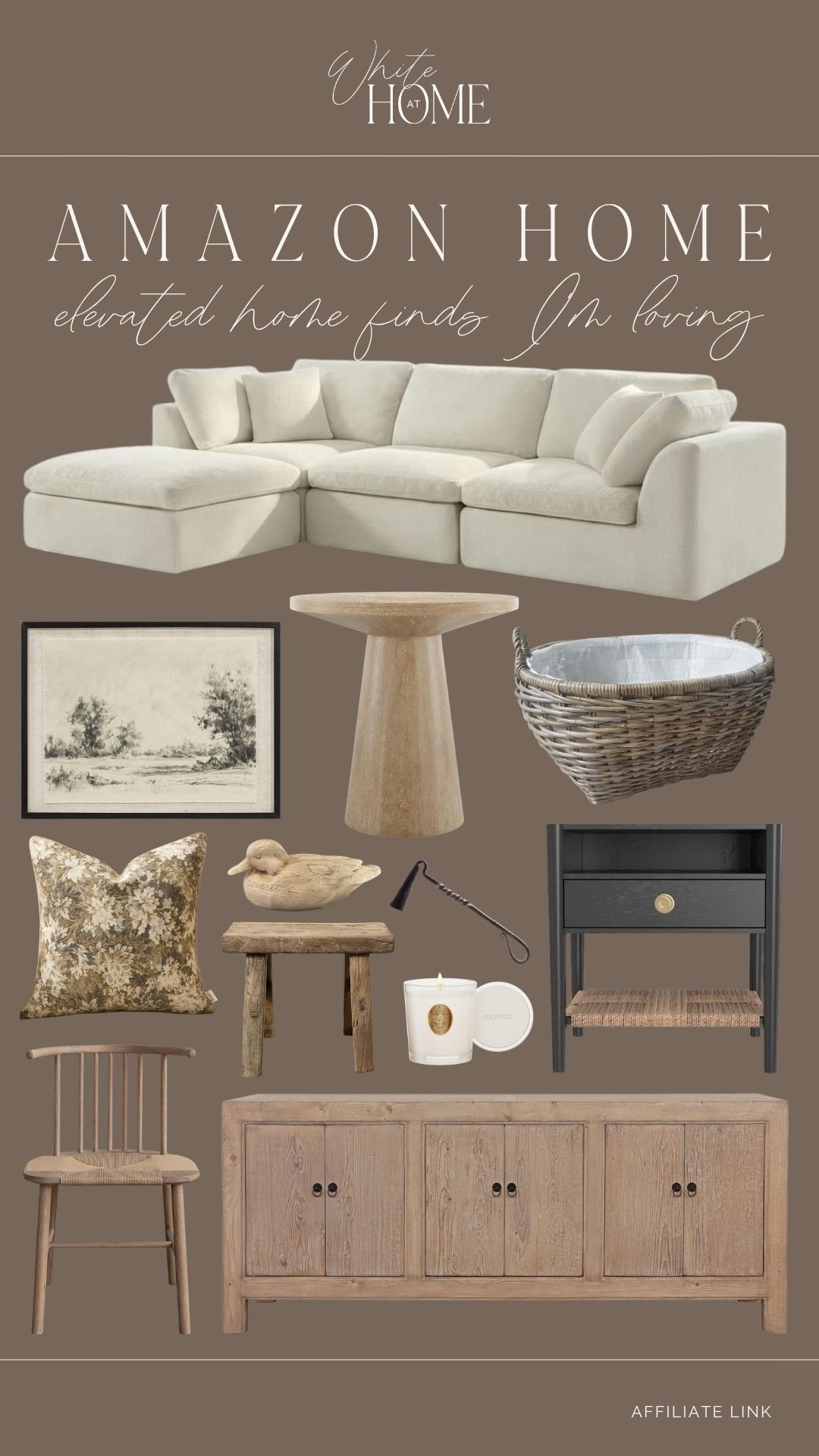 Elevated home finds I am loving! Cozy sectional paired with textured sideboards and side tables, vintage inspired art, and designer inspired accents. Warm, earthy, and cozy!

#LTKHome