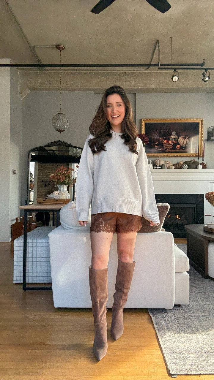 Styling the viral Amazon lace shorts! They look like reformation for wayyy less. Perfect Thanksgiving outfit or fall family photos outfit. The shirts fit true to size, have a zipper on the side and elastic in the back.

#LTKFindsUnder100 #LTKStyleTip