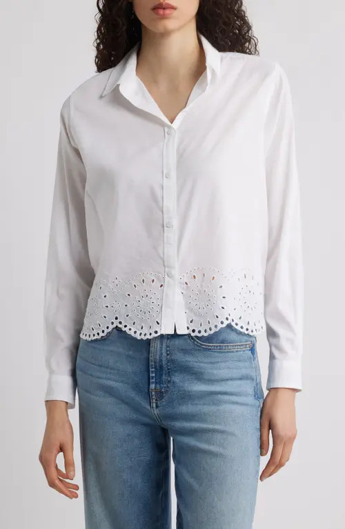 beachlunchlounge Julian Eyelet Shirt in White at Nordstrom, Size Large | Nordstrom