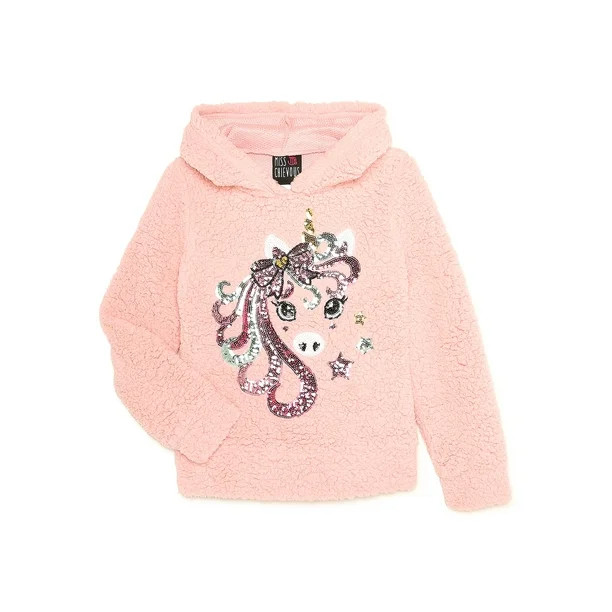 Miss Chievous Girls Sequin Critter Plush Faux Sherpa Pullover Hoodie - Walmart.com | Walmart (US)