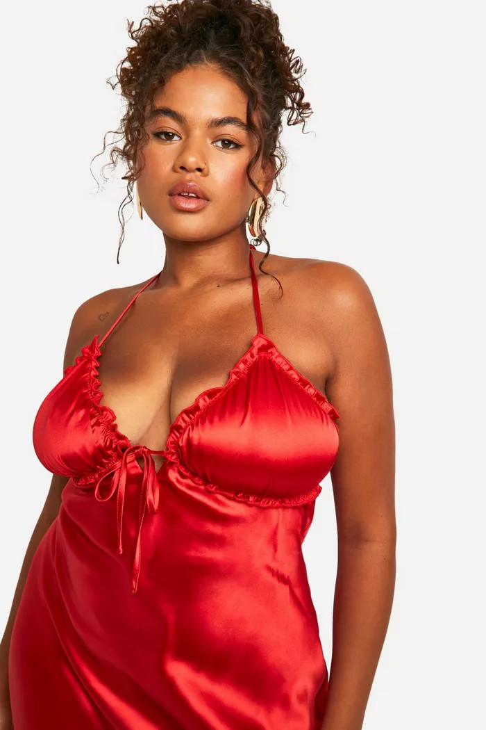 Plus Ruffle Satin Maxi Slip Dress | boohoo (US & Canada)