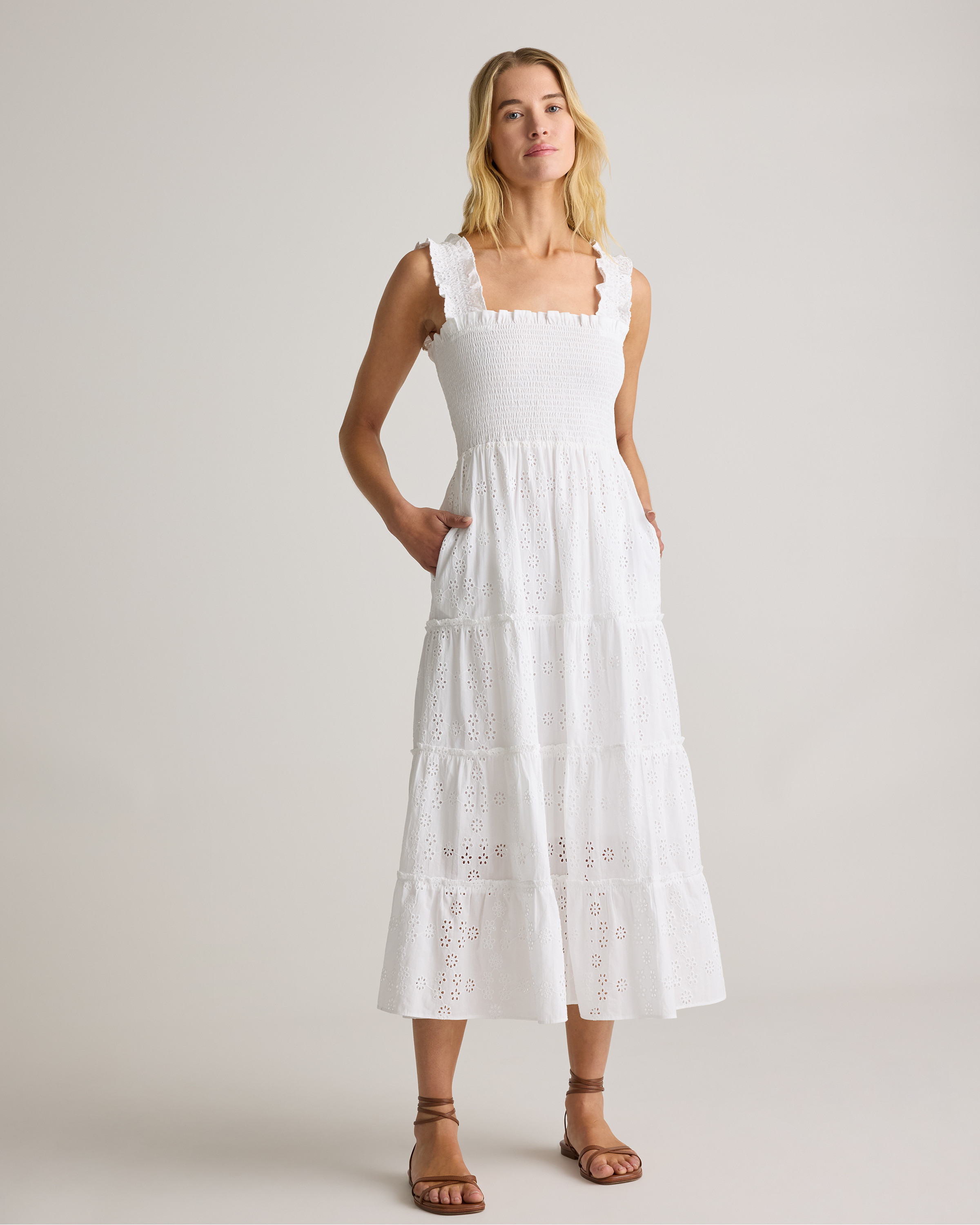 100% Organic Cotton Eyelet Smocked Midi Dress | Quince