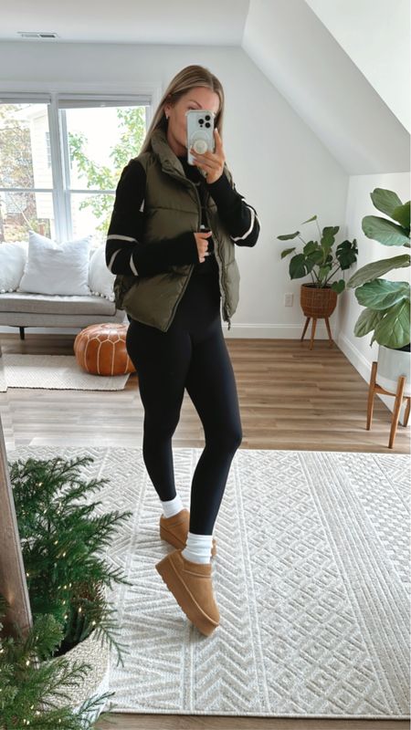 Ugg inspired mini boots restocked. Wearing a small in the cozy stripe sweater and a small in the puffer jacket. My leggings are the NO FRONT seam leggings from Amazon 

#LTKHoliday #LTKCyberWeek #LTKGiftGuide